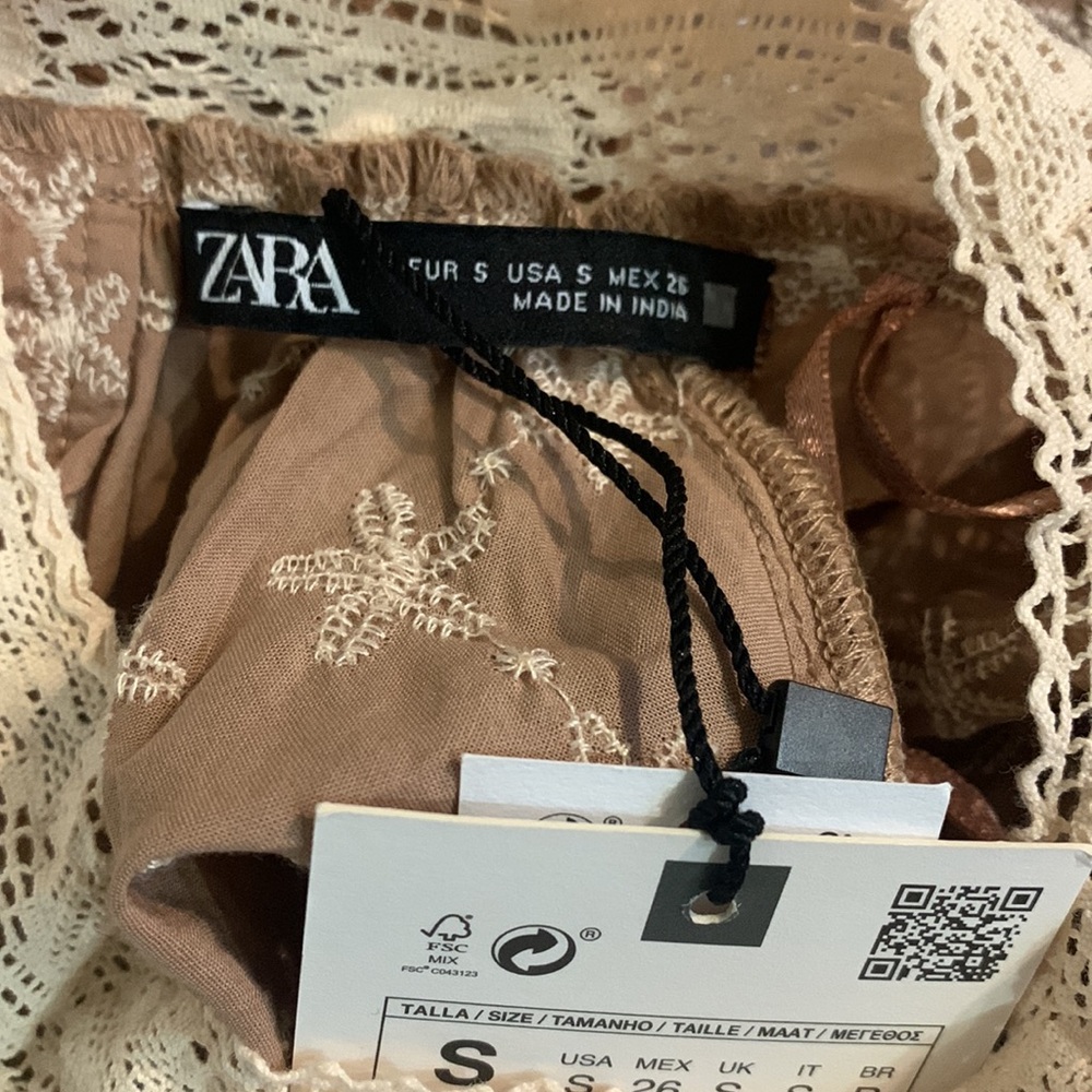 ZARA NEW Embroidered Blouse Beige Tan Small Button Cuffs Romantic Victorian - Picture 3 of 15